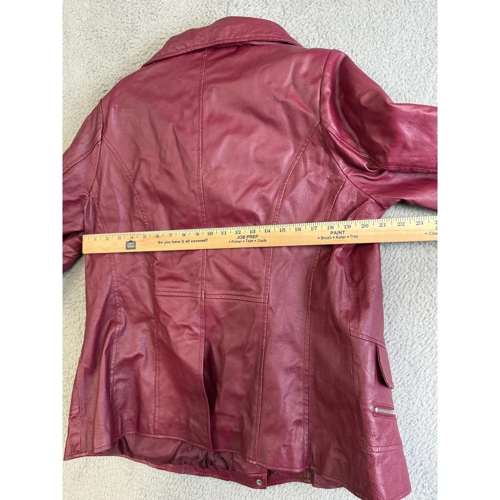 Roaman's Jacket Womens 16W Burgundy Leather Asymmetrical‎ Zip Moto Quilted Plus